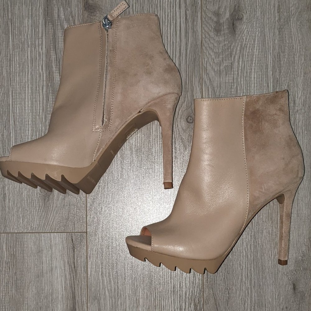 BCBG Max Azria -Tan peep toe booties